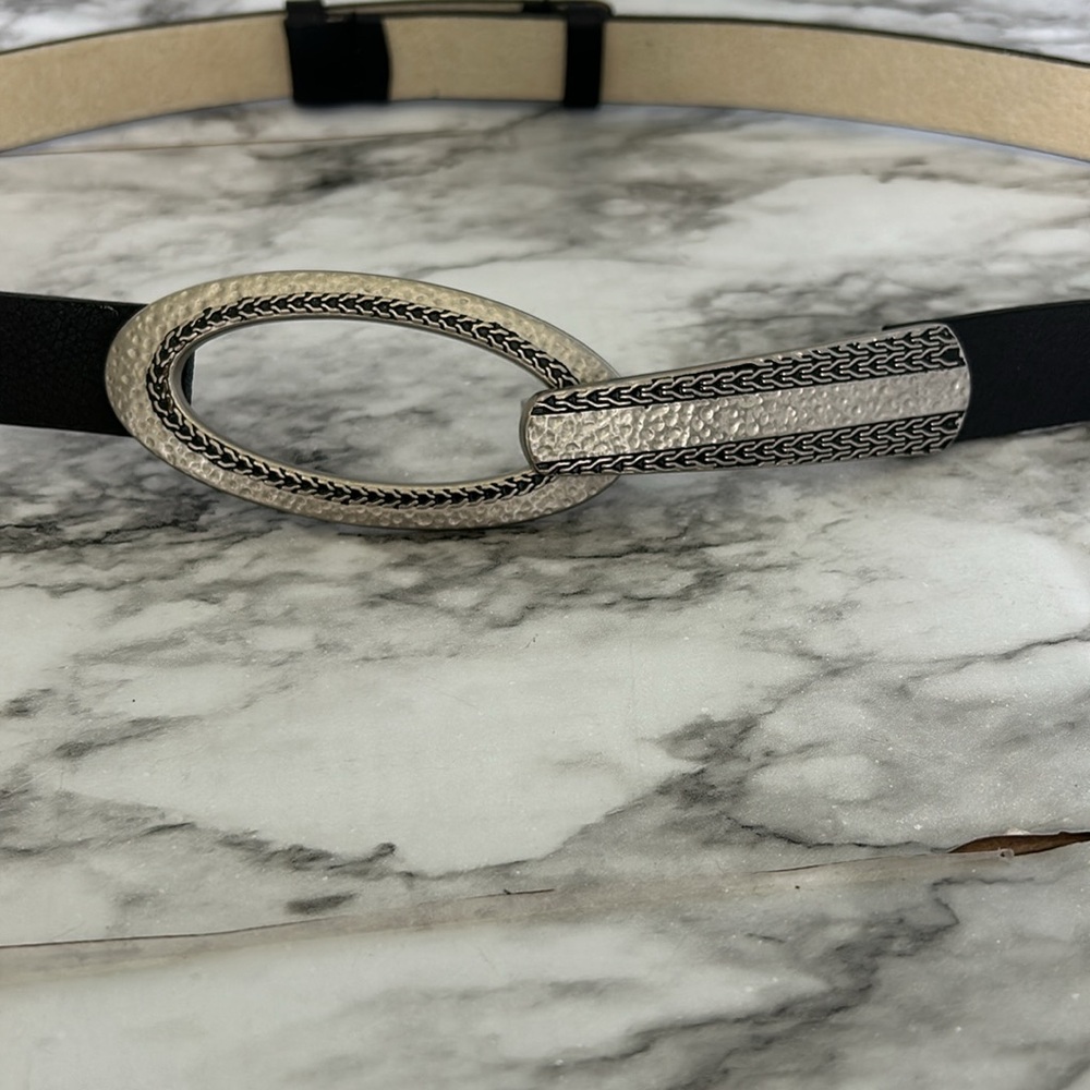 Chico’s Belt Genuine Leather black with silver buckle small medium adjustable - Picture 2 of 8